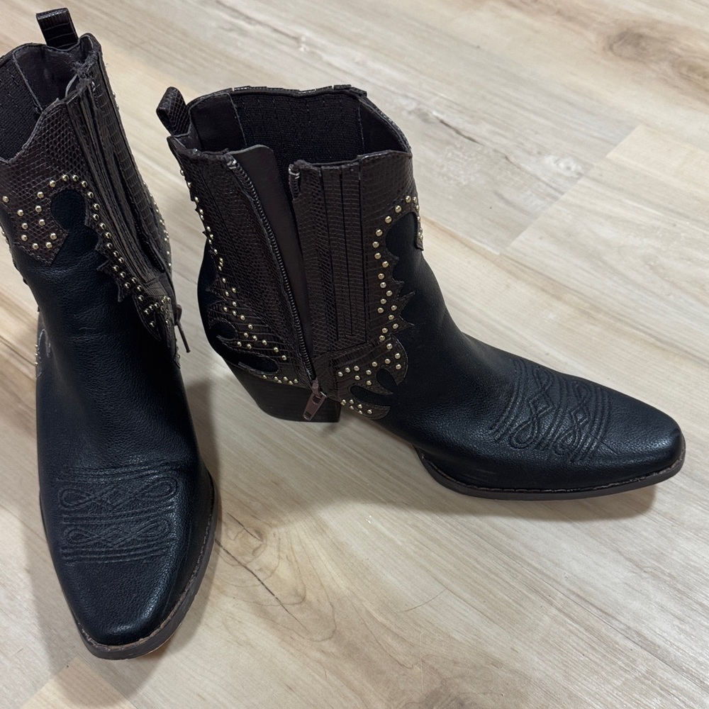 Sundance Black Studded Ankle Boots